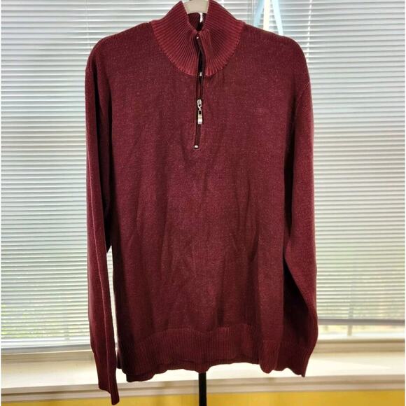 Vintage Structure $69 XXL 1/4 Quarter Zip Mock Neck 100% Cotton Burgundy Sweater - Picture 1 of 9